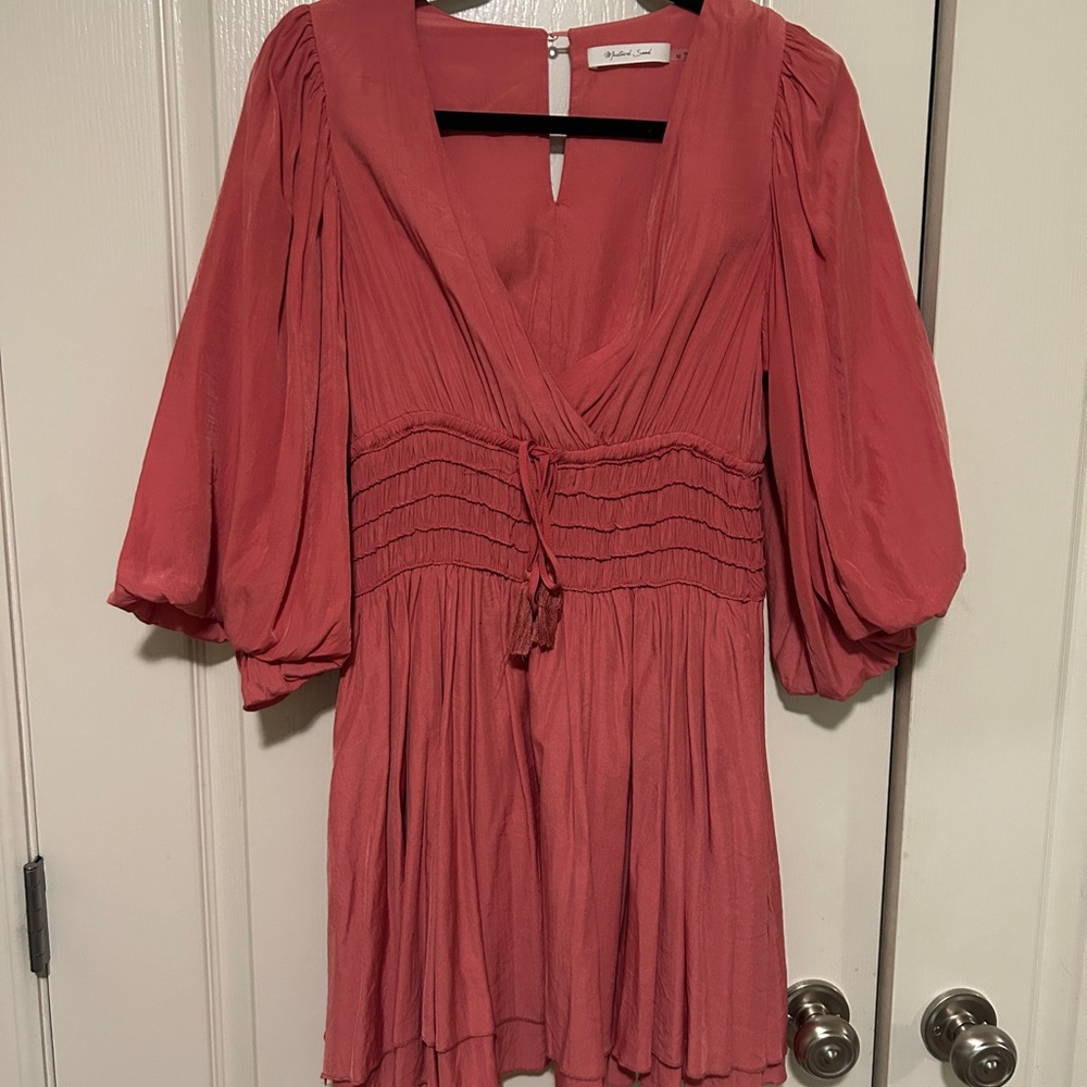 Mustard Seed Pink Wrap Blouse with Three-Quarter Sleeves